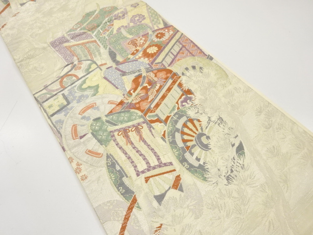 JAPANESE KIMONO / ANTIQUE FUKURO OBI / SILK / WOVEN CARRIAGE